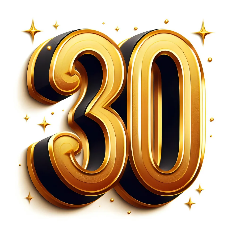 3D Golden Number 30 with Sparkles