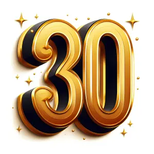 3D Golden Number 30 with Sparkles