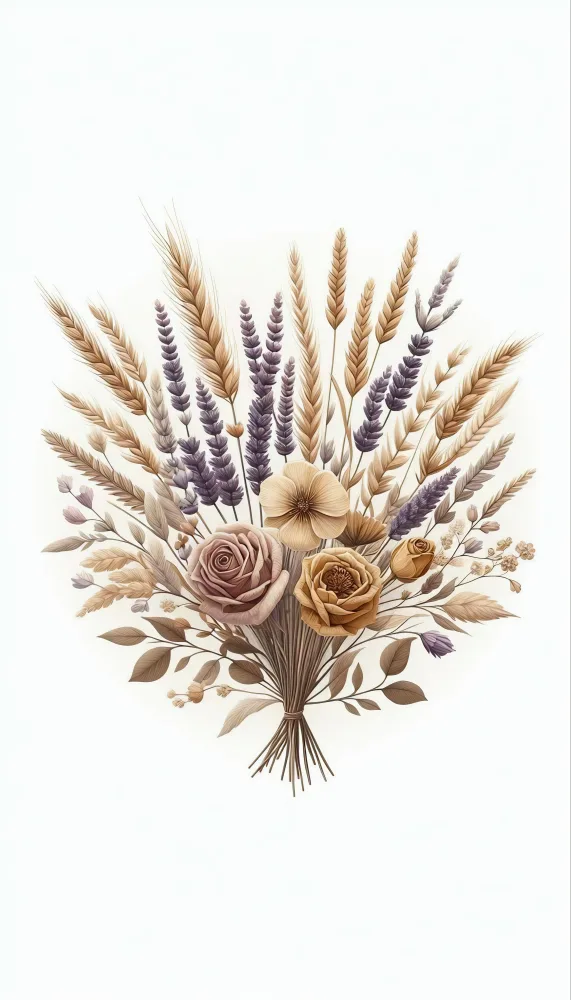 Elegant Dried Flower and Wheat Bouquet on White Background