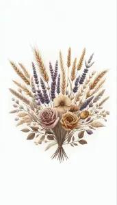 Elegant Dried Flower and Wheat Bouquet on White Background