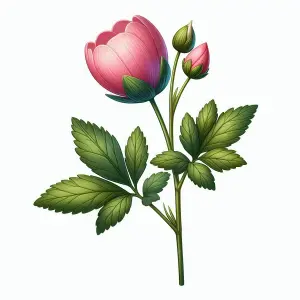 Illustration of Pink Flower Buds with Green Leaves