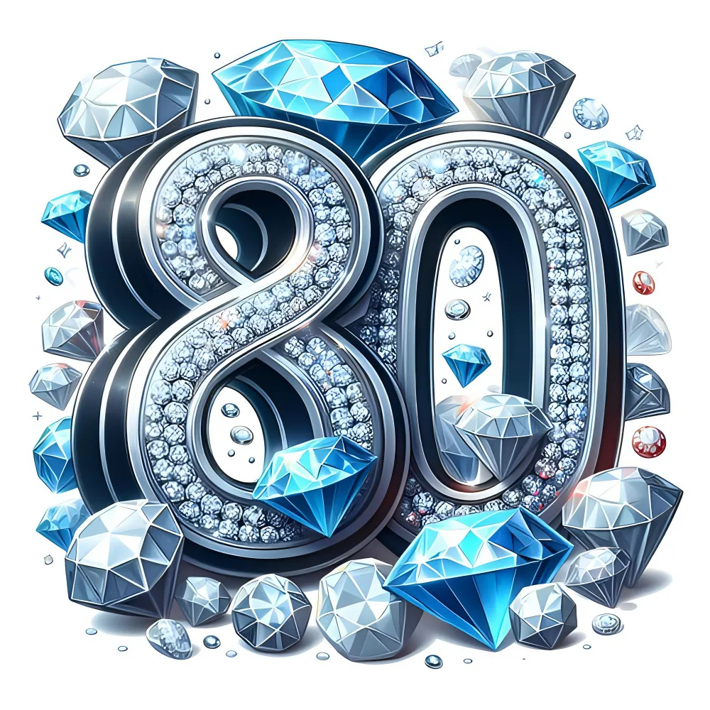 Diamond-Studded Number 80 with Blue and White Gemstones