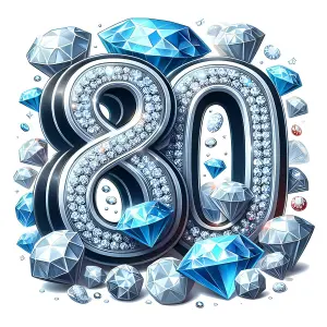 Diamond-Studded Number 80 with Blue and White Gemstones