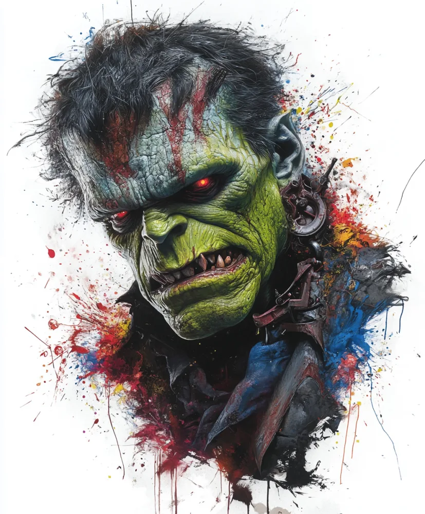 Graphic Profile of a Zombie with Red Eyes and Green Skin