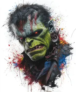 Graphic Profile of a Zombie with Red Eyes and Green Skin