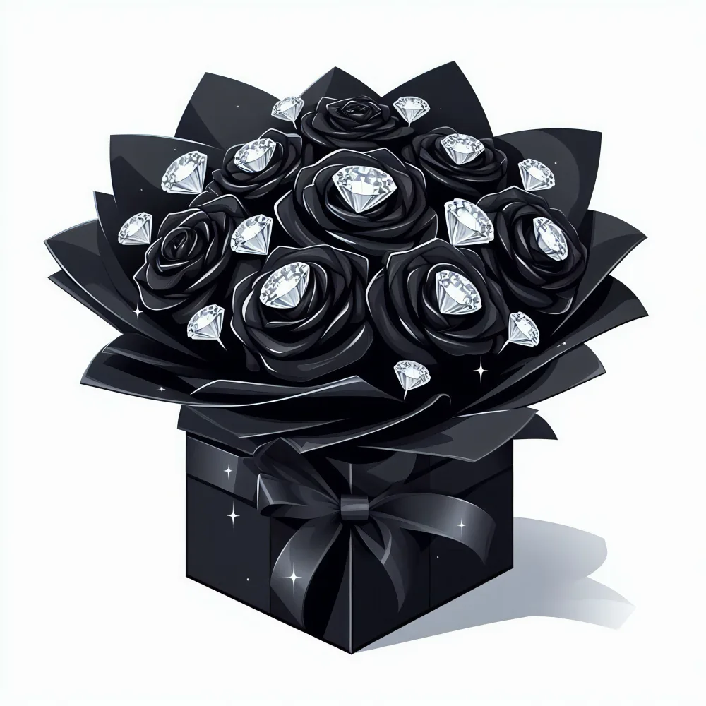 Black Rose Bouquet with Diamond Accents in Gift Box