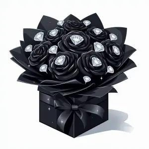 Black Rose Bouquet with Diamond Accents in Gift Box