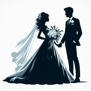 Silhouette of a Bride and Groom Holding Hands on Wedding Day