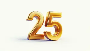Golden Number 25 on White Background