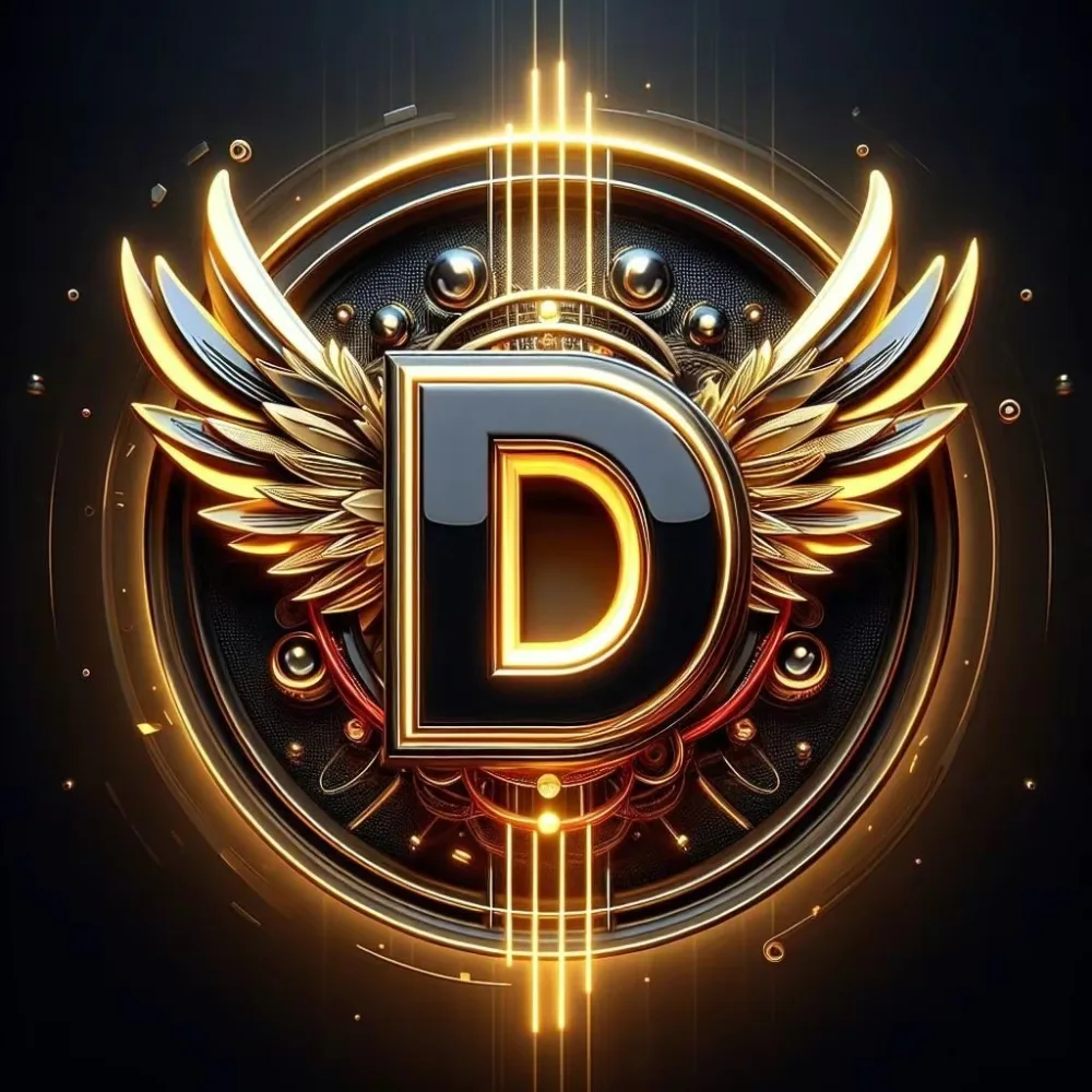 Golden Winged Letter D Emblem with Futuristic Light Effects