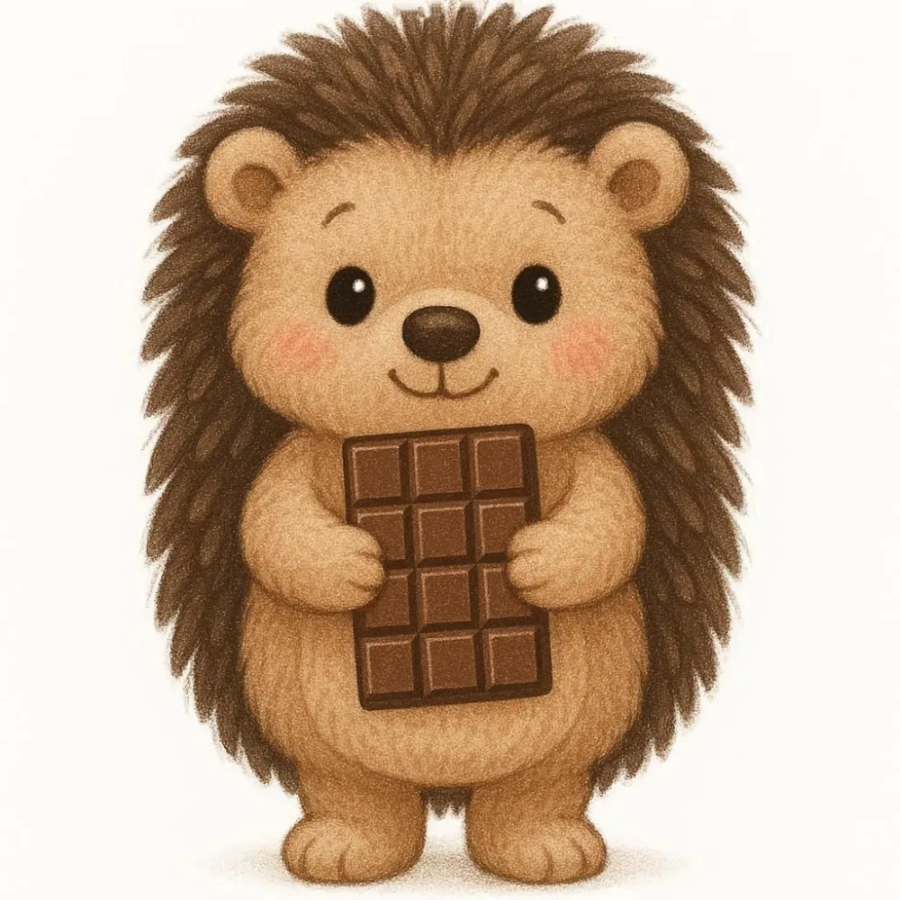 Cute Cartoon Hedgehog Holding a Chocolate Bar