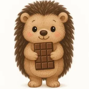 Cute Cartoon Hedgehog Holding a Chocolate Bar