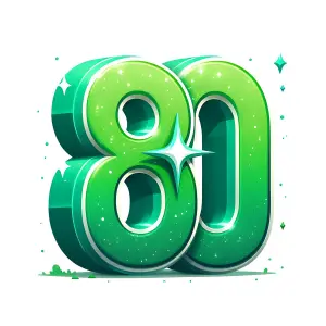 Shiny Green Number 80 Illustration with Sparkles