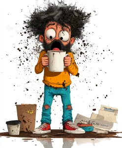 Cartoon Character Shocked After Drinking Messy Coffee