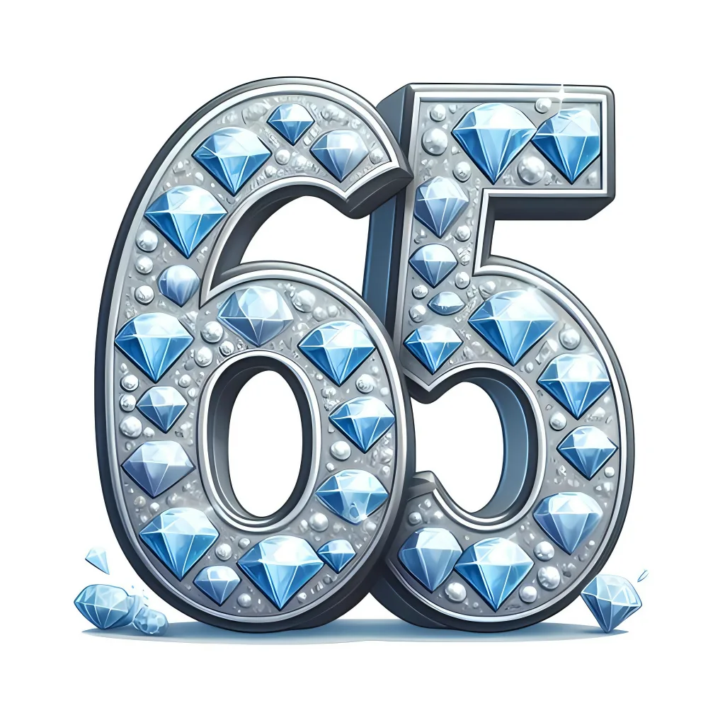 Number 65 Decorated with Blue Diamonds and Silver Beads