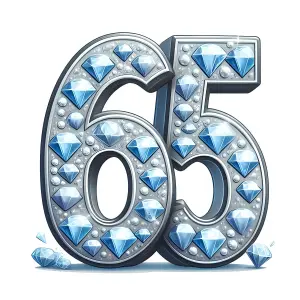 Number 65 Decorated with Blue Diamonds and Silver Beads
