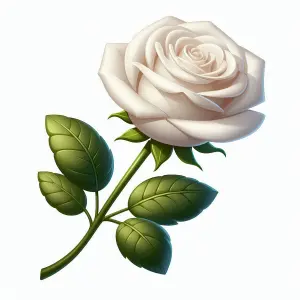 White Rose with Green Leaves on White Background