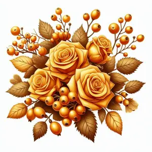 Golden Roses and Autumn Berries Floral Arrangement