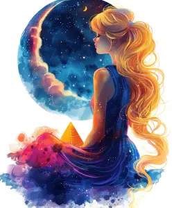 Dreamy Illustration of a Girl Meditating Under a Starry Sky