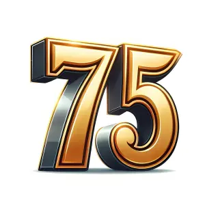 3D Golden Number 75 with Metallic Dark Sides