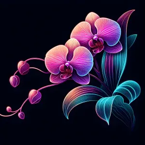 Neon Glowing Orchid Flowers with Blue and Pink Gradient