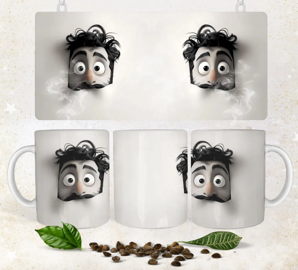 Cartoon Face Design Printed on White Coffee Mugs