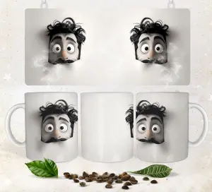 Cartoon Face Design Printed on White Coffee Mugs