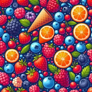 Colorful Mixed Berries and Citrus Fruit Pattern with Ice Cream Cone
