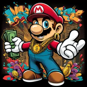 Urban Mario Character with Graffiti and Money