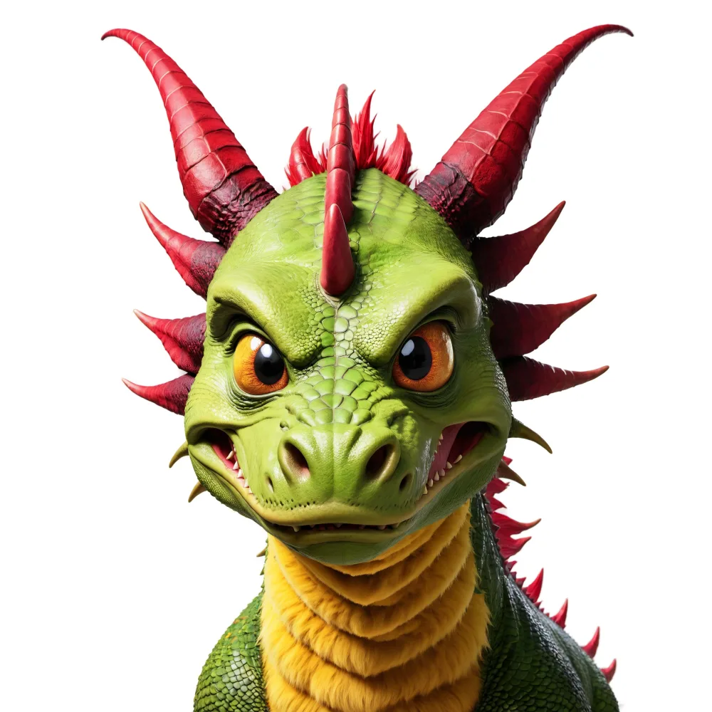 Close-up of a Green and Red Cartoon Dragon Character