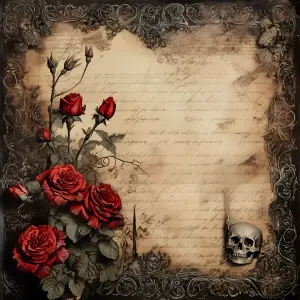 Vintage Gothic Background with Red Roses and Skull
