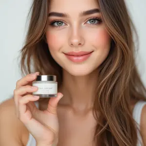 Close-up Portrait of a Smiling Woman Holding Skincare Cream Jar
