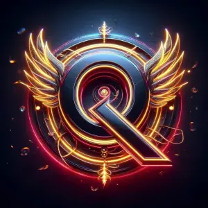 Glowing Neon Letter Q with Wings and Feather Ornament