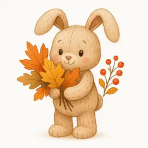 Cute Bunny Holding Autumn Leaves Illustration