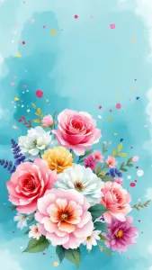 Colorful Floral Bouquet on Blue Background