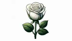 Detailed Illustration of a White Rose with Green Leaves