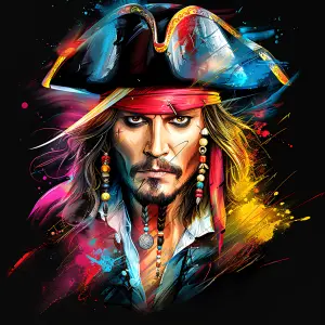 Vibrant Digital Portrait of a Pirate with a Tricorn Hat and Beaded Hair