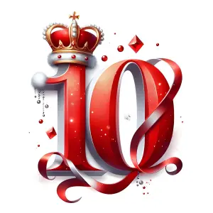 Royal 10th Anniversary Number with Crown and Red Ribbon