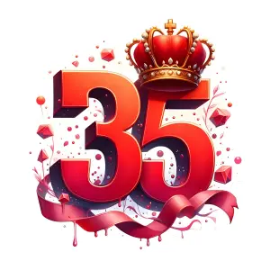 Red 35th Anniversary Number with Crown and Ribbon