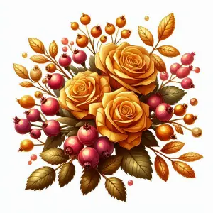 Golden Yellow Roses with Autumn Berries and Leaves Bouquet