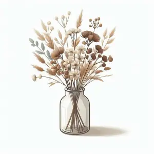 Dried rustic floral arrangement in clear glass jar