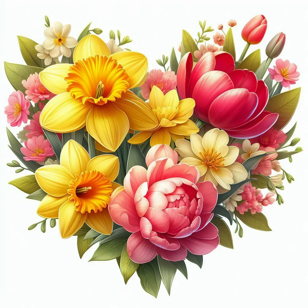 Colorful Bouquet of Spring Flowers with Daffodils and Tulips
