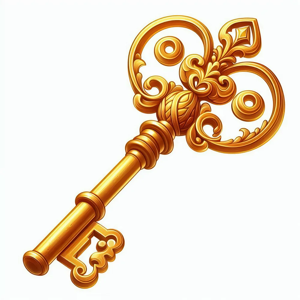 Antique Ornate Golden Skeleton Key with Decorative Bow