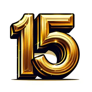 Golden Number 15 with Sparkling Highlights