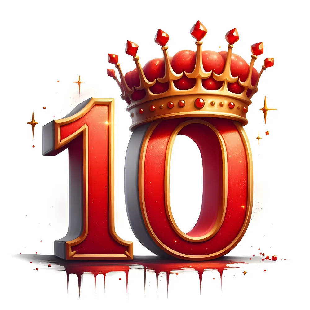 Red Number 10 with Royal Crown and Sparkles