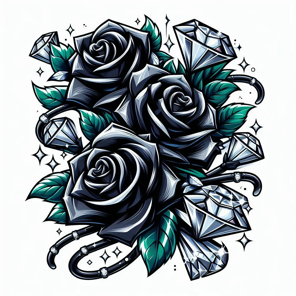 Illustration of Black Roses and Diamonds with Sparkling Highlights