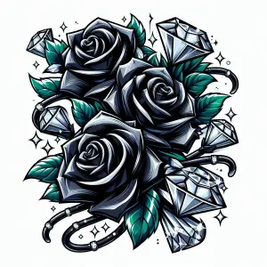 Illustration of Black Roses and Diamonds with Sparkling Highlights