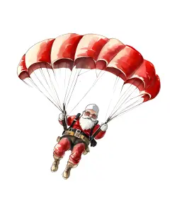 Santa Claus Parachuting with Red and White Parachute