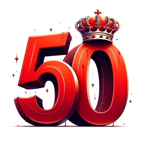 Red Number 50 with Crown Illustration