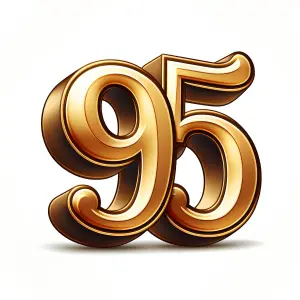3D Golden Number 95 on White Background